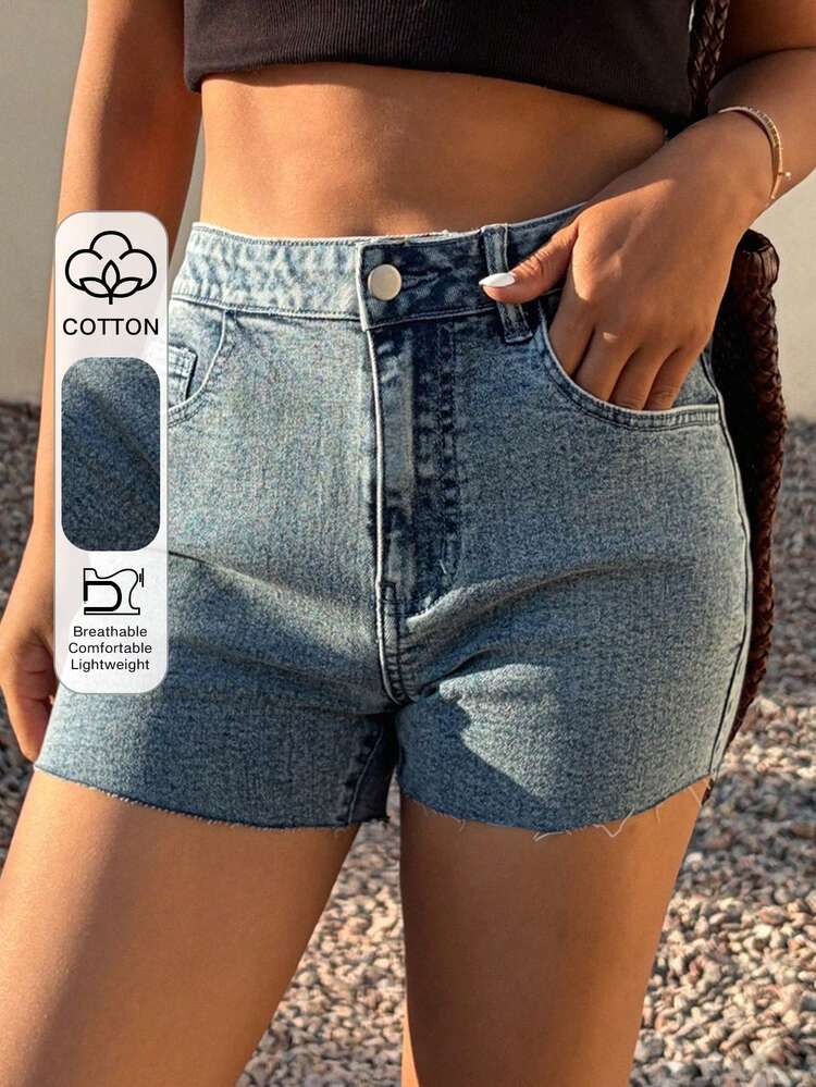 Women's Casual Washed Frayed Hem Fitted Denim Shorts, Summer Jorts
