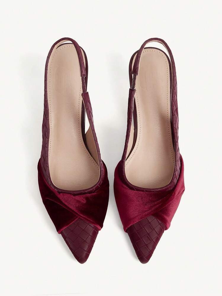 CUCCOO CHICEST Women Shoes Retro Velvet Splicing Design Sense Shoes Burgundy Pointed Kitten Heel Slingback Women's Shoes