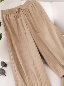 CosyJoli 大码女装春夏新款商务休闲沙滩装，情人节时尚通勤优雅紫色莲藕粉色阔腿裤，带口袋。沙滩度假装，薰衣草色大学生装，情人节服装，邮轮装，夏季宽松女裤 - 卡其色 - 查看 3