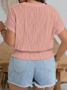SHEIN Frenchy Plus Size Women's Solid Color Round Neck Casual Versatile Daily Wear T-Shirt - Coral Pink - View 2