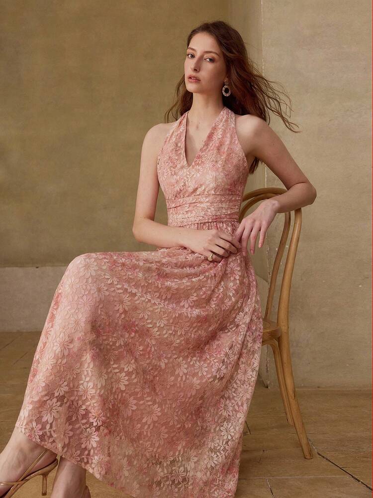ELEGANT LACE PRINT GRACEFUL SUMMER DRESS FOR WOMEN