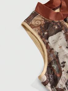 ROMWE Avant Nueva camiseta de tirantes de mujer con estampado de caligrafía de tigre y hoja de bambú de estilo chino - Multicolor - Ver 4