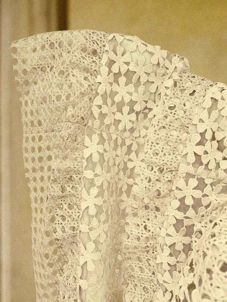 LACE PATCHWORK CINCHED WAIST A-LINE WOMEN'S DRESS