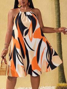 Maweii Plus Size Women's Sexy Tropical Floral Print Spaghetti Strap Maxi Dress, Sleeveless A-Line Striped Multicolor Blue Vacation/Holiday/Resort Dress - Multicolor - View 6