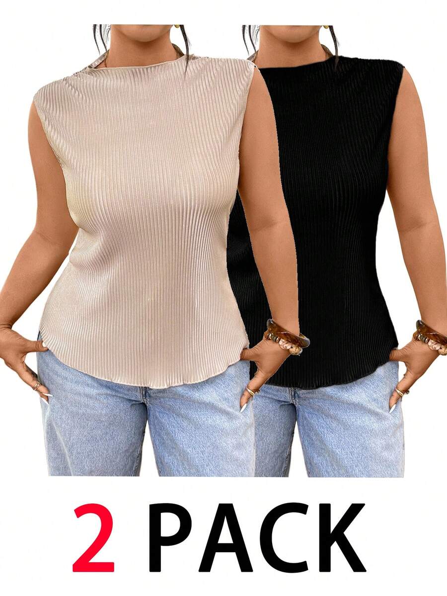 Lounesse Completo da donna taglie forti, 2 pezzi, elegante abbigliamento da ufficio, set con top senza maniche, top a costine per donna, blusa per donna casual ed elegante, ultime top per donna, nuovi arrivi, top convenienti per donna, blusa casual per donna, top casual ed eleganti per donna - Multicolore - Visualizzare 1