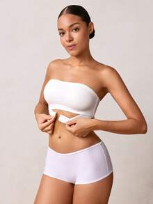 Veilyse Women Front Closure Strapless Bra Push Up Removable Padding Wireless Sexy Bandeau Tube Bra Comfort Tube Top Adjustable Anti Slip Rubber Strips Intimates Lingerie Black Basic Breathable Fabric Women Underwear ﻿ ﻿For Summerfor Summer - White - View 8