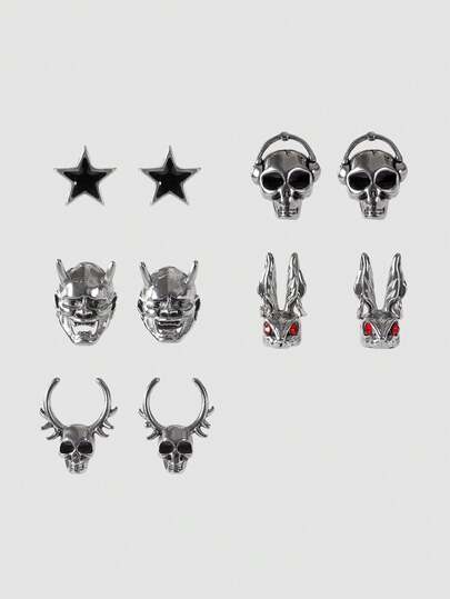 MortiRose 9PCS Gothic Style Earrings Punk Disc Studs Cartilage Earrings Dangle Stud Skull Helix Ear Tragus Piercing Body Jewelry,Goth/Gothic/Punk/Grunge/Dark Gothic,Streetwear,Summer/Festival/Prom/Party,Vintage,Stainless Steels,Hypoallergenic,Piercing