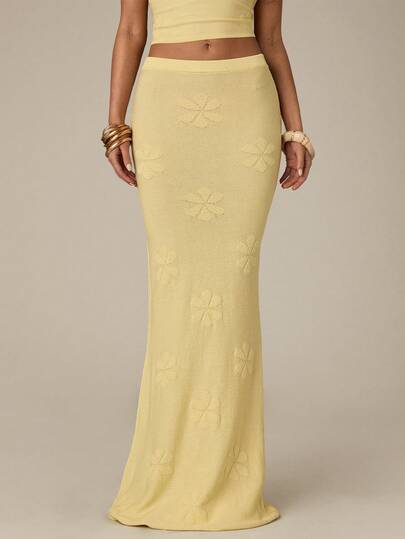 SHEIN BAE Women's Fashionable Elegant Resort Style Solid Color Jacquard Fitted Mermaid Hem Sweater Skirt