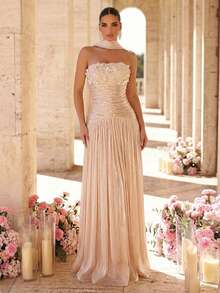 Glamrae Đầm cúp ngực màu mơ thanh lịch với họa tiết đính sequin 3D sang trọng, chân váy xếp ly xòe rộng (kèm dây buộc cổ có thể tháo rời), thích hợp cho các buổi hẹn hò, kỳ nghỉ, tiệc độc thân, đám cưới, đầm dạ hội dành cho nữ. - Màu xanh hải quân - Xem 3