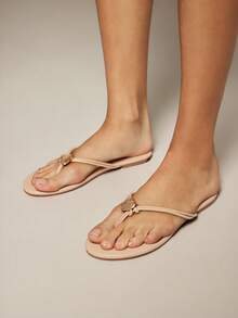 SHUZIA Women Heart Charm Simple Daily Wear Flip Flop Sandals - Beige - View 3