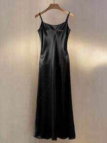 SHEIN Franclia Đầm dài xếp ly eo đính ngọc trai giả thanh lịch dành cho nữ, thích hợp cho các bữa tiệc và tiệc chiêu đãi mùa hè. - màu đen - Xem 2