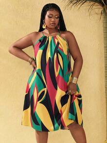 Vestido de Verano para Mujer Talla Grande Maweii, Estampado Multicolor de Líneas Asimétricas, Tirantes Ajustables, Corte en A, Sin Mangas, para Vacaciones - Amarillo - Ver 5