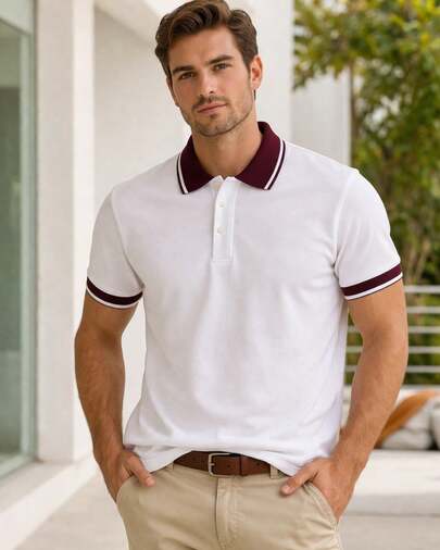 Playera Polo de Manga Corta Casual y Versátil para Hombre, Corte Moderno, Estilo Casual Urbano, Básico de Temporada