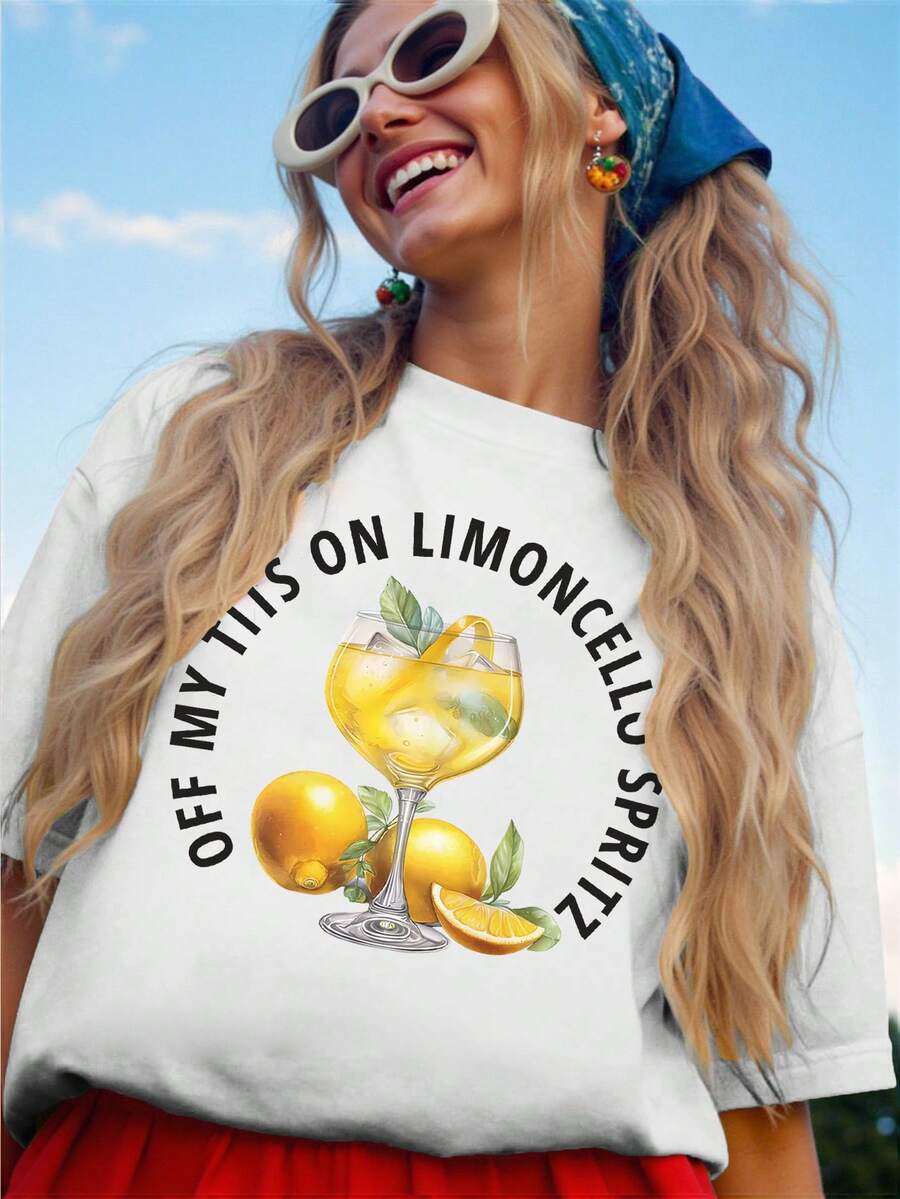 EMERY ROSE Kaos Kasual Ukuran Besar Bergambar Koktail Lemon Liqueur Spritz - Putih - View 1