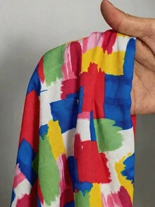 SHEIN CURVE+ Curve 尺码 US22 音乐节、海滨度假、波西米亚风两件套，AB 色印花衬衫和纯色裤子，度假 - 彩色 - 查看 6