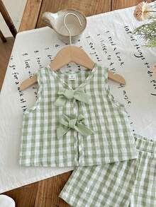 Emery Rose Kids Emery Rose Kids 两件套女童条纹圆领上衣和短裤套装 - 綠色 - 查看 5