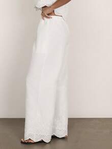 COSMINA Women's Elegant White Classy Embroidered Wide Leg Pants,Autumn Beach Holiday Palazzo Trousers,Versatile Office Casual Bohemian Linen Summer Pants - White - View 1