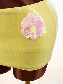 Amplova Minifalda de mujer 2026 con detalles florales 3D de lentejuelas amarillas y rosas para vacaciones - Amarillo - Ver 13
