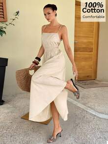 Siren Gaze Women's Long Cotton Dress, Spring/Summer - Apricot - View 1