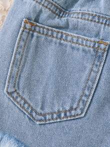 Young Girl' Blue Denim Ripped Shorts - Light Wash - View 5