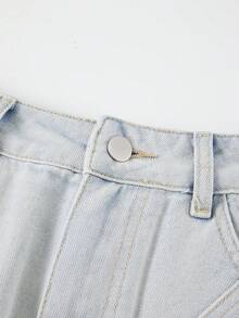 GlowEve 女士夏季休闲水洗交叉系带斜插口袋牛仔短裤 - 藍色 - 查看 3