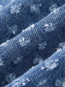 GlowEve Quần short denim nữ dáng suông có bèo nhún - Màu xanh lam - Xem 3