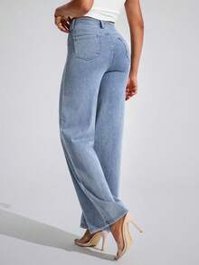 SHEIN PETITE Quần jeans nữ dáng suông ôm sát, co giãn, thích hợp cho mọi mùa. - Rửa nhẹ - Xem 6