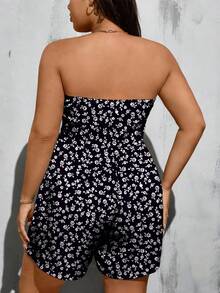 SHEIN Essnce 大码休闲简约碎花抹胸上衣和短裤连体裤 - 彩色 - 查看 2