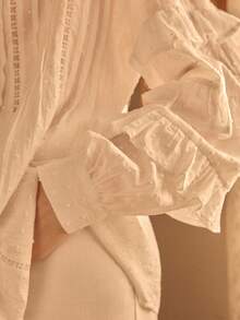 MOTF STUDIO 女士棉质提花荷叶边纽扣衬衫 - 白色 - 查看 2