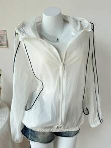 DAZY 女士插肩袖拉链抽绳连帽常规外套 - 白色 - 查看 15