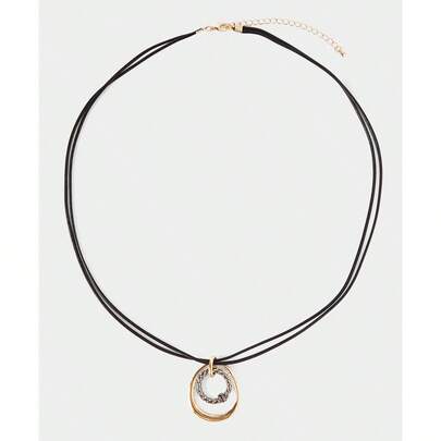 Noxbound オーバル型金属製ダブルパーケットペンダント ブラックロープネックレス、ミニマリスト/ヴィンテージ/エレガント、母親/女性/女の子/母親向け、夏/ビーチ/プロム/パーティー/バケーション/トラベル、ボヘミアン/モダン/シック、デイリー/仕事用