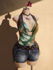 SHEIN ICON 大尺碼女款 2 件組夏季波希米亞度假海灘裝，灰色亮片露背背心，波希米亞風時尚派對夜店女裝 - 彩色 - 查看 6