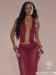 MUSERA 做旧串珠细节针织开襟上衣，仅限夏季假期海滩伊比沙岛可爱节日优雅樱桃月 - 酒紅色 - 查看 1