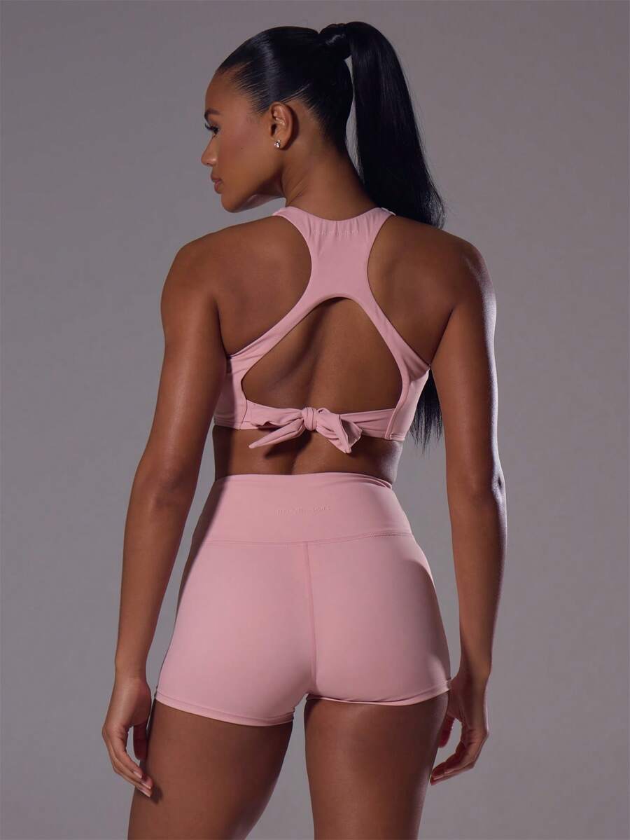 Musera Sport Tie Back Racer Active Top Workout Gym Sports Pilates Fitness Daily Casual Hibiscus - Pink - View 1