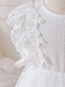 SHEIN Glamorique Kids Đầm bồng sang trọng, không tay, màu trắng, ren hoa, thắt eo cho bé gái. - trắng - Xem 5