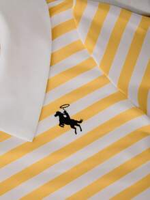 SHEIN Casuvi Kids 2 pièces/Set Toddler Filles Rayé Manches Courtes Polo Col T-Shirt + Large Jambe Tricot Pantalon Set, Style Américain Décontracté Rétro, Convient pour le Printemps/Été Tenue Quotidienne - Jaune citron - Voir 5