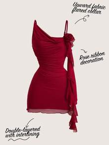 Pariaura Vestido mini casual, de commute, para citas, tardes de té, vacaciones, festivales y fiestas de noche, con tirantes finos, decoración de cinta de rosa roja, para primavera/verano - Rojo - Ver 4
