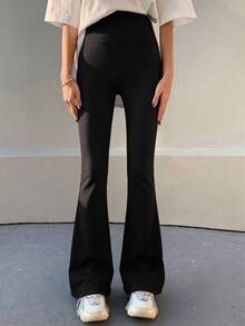 DAZY Vår- och sommarleggings med smal passform och enfärgade utsvängda leggings - Svart - Visa 3