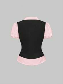 ROMWE Vintage Gothic College Style 2 In 1 Women Top, Back To School - Baby Pink - View 3