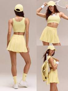 GLOWMODE Airy Lightweight Upf50+ Tuck Box Pleated Mini Skirt With Built-In Shorts Side Pockets Daily Casual Tennis Golf - French Vanilla - View 8