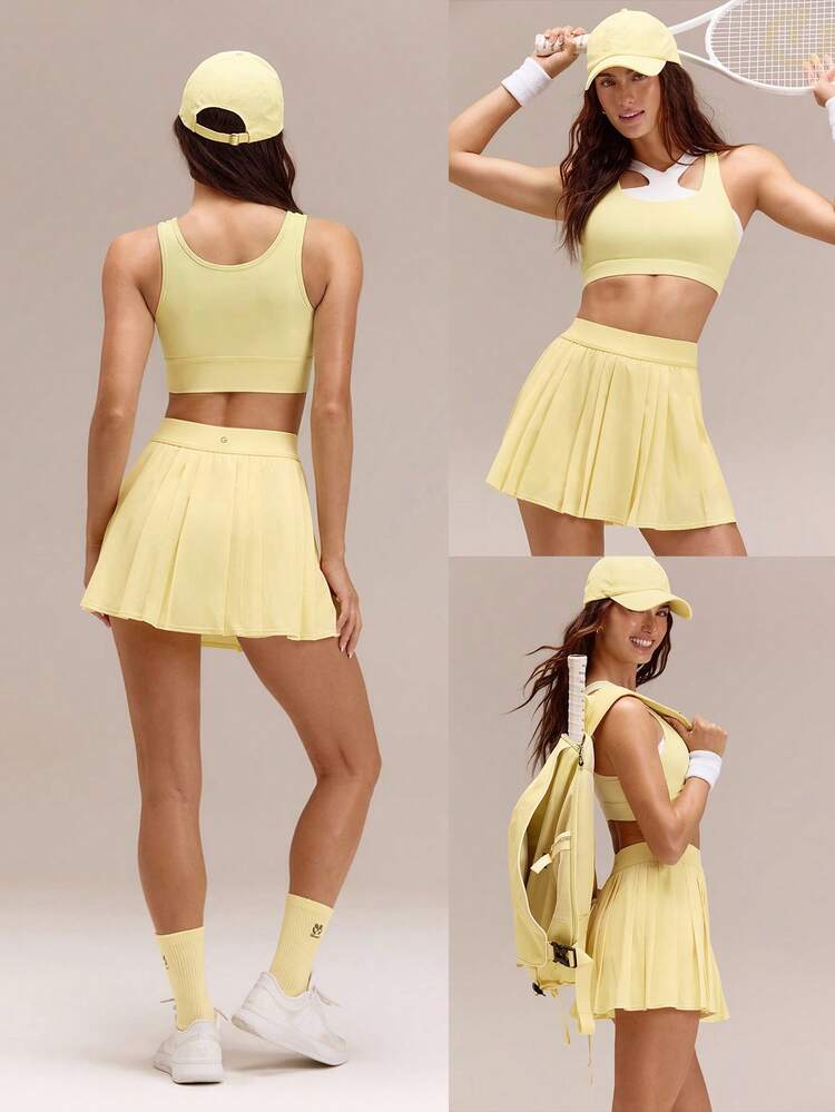 Airy Lightweight Upf50+ Tuck Box Pleated Mini Skirt With Built-In Shorts Side Pockets Daily Casual Tennis Golf