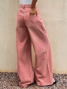Livesso Quần jeans nữ màu hồng nhạt, dáng rộng, phong cách thường ngày, kiểu rách nhẹ, chất liệu cotton, hàng mới về mùa xuân/hè. - Hồng - Xem 2