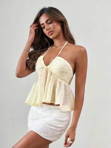 SHEIN ICON Áo quây ngực bằng vải dệt họa tiết dành cho nữ, kiểu dáng đi nghỉ mát. - Màu be - Xem 6