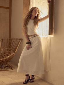 MOTF STUDIO WOMEN'S KNITTED LACE TANK TOP AND SKIRT 2 PIECES SET - White - View 1