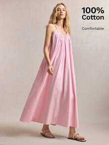 BizChic Rochie de vară roz, nouă, cu decolteu în U, cu volane, reglabilă, cu bretele spaghete, cu nod în spate, plisată, versatilă pentru birou, formală, casual, romantică, Y2K, retro anii '90, petrecere, nuntă, domnișoară de onoare, gazdă, ținută zilnică - Roz - Vizualizare 4