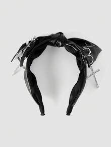 1 chiếc băng đô da PU đính đinh tán phong cách Punk, phong cách Retro Goth Y2K Punk dành cho nữ, phụ kiện tóc Lolita Punk màu trơn, băng đô cài tóc - màu đen - Xem 1