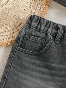 SHEIN Celana Pendek Denim Kasual untuk Remaja Putri, Musim Panas - Dark Grey - View 4