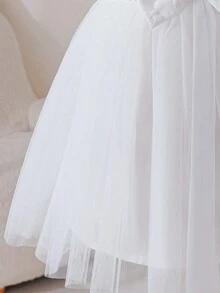 Glamorique Kids Đầm dự tiệc tay bồng bằng vải tuyn dệt jacquard mới cho bé gái mùa xuân/hè, họa tiết nơ 3D. - trắng - Xem 5