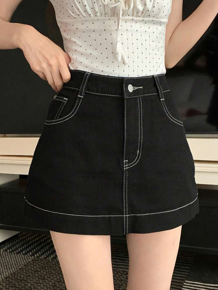 Women's Casual Everyday Commute Minimalist Versatile Denim Skirt, Without Belt