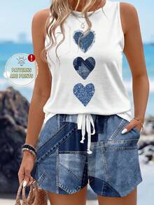 Sylviya 2pcs/Set Women Summer Sleeveless Round Neck Tank Top Suitable For Going Out,Casual - Multicolor - View 1